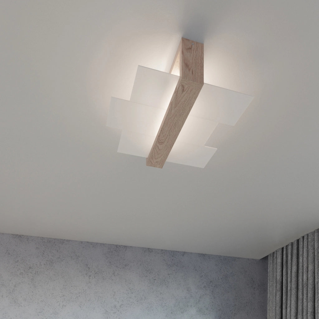 Applique REBIRD 1 legno chiaro vetro bianco E27 Pure Lume