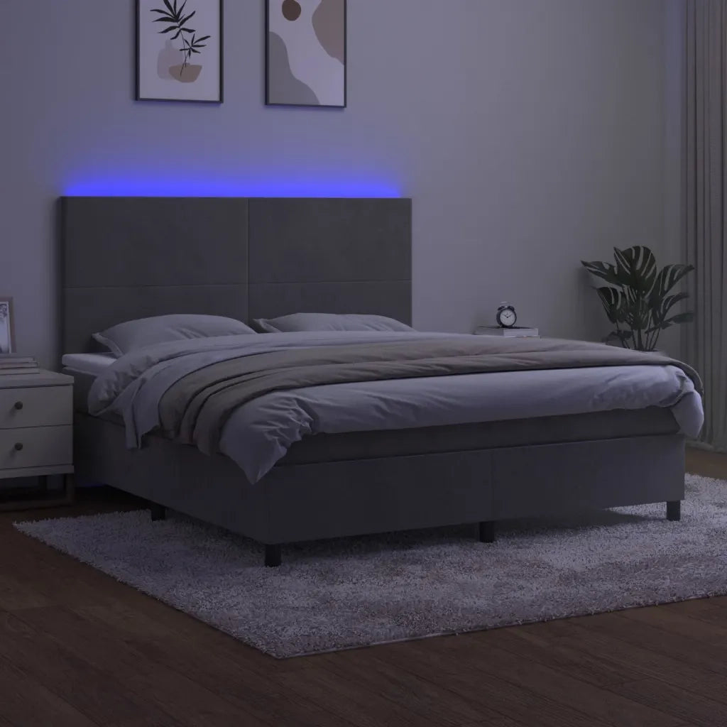 Letto a Molle Materasso e LED Grigio Chiaro 160x200 cm Velluto 3136011