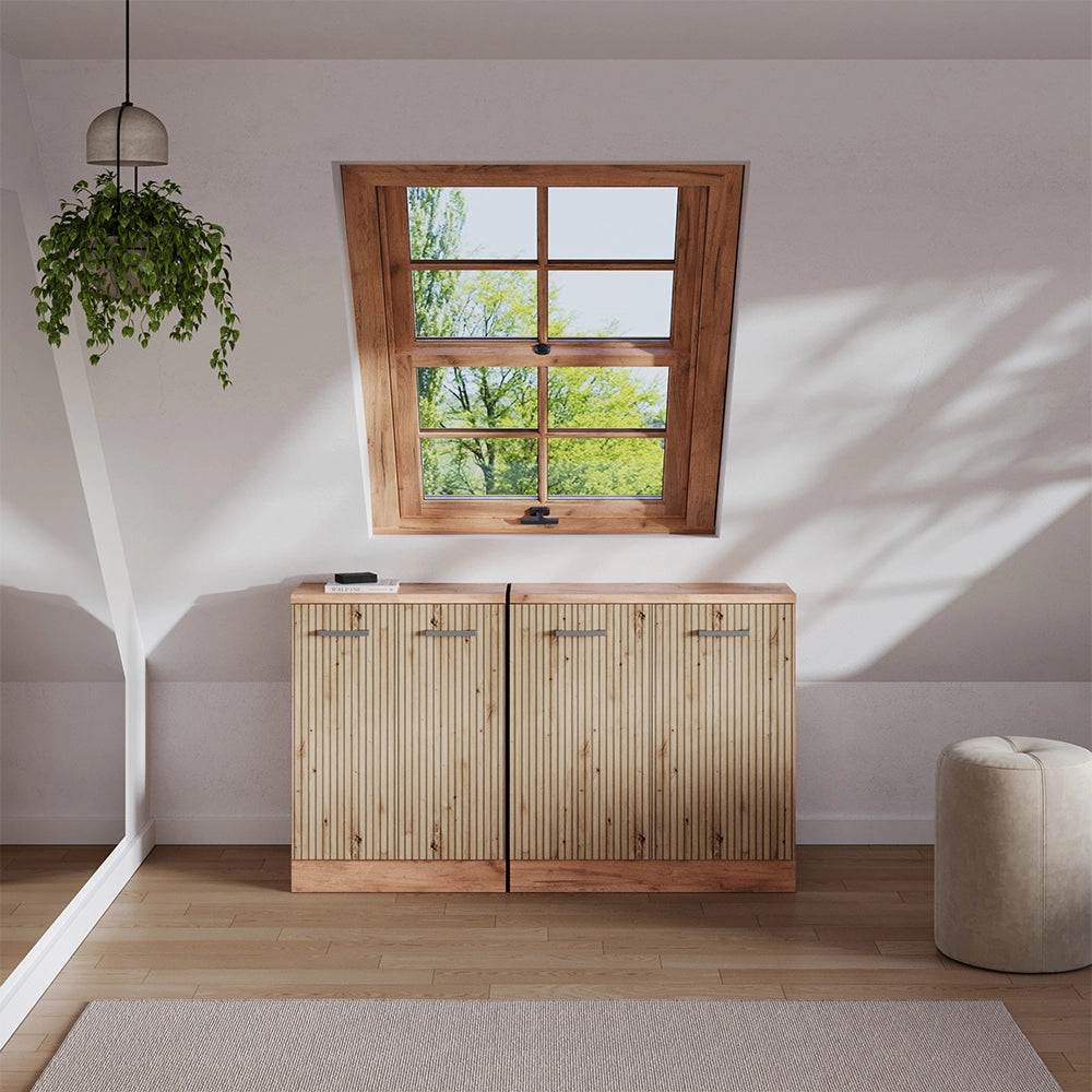 Set di mobili sottotetto Rion Rovere artigianale/Rovere dorato 140 cm Set di 2 carcasse armadio profondità 60 cm Vicco