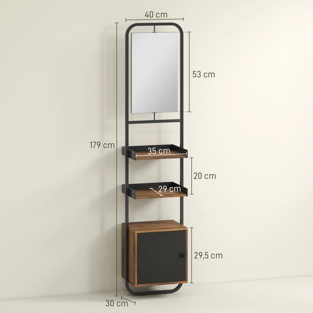 Mobiletto Bagno con Miroir, Anta e Ripiani Regolabili ¨C Zephmum ¨C Nero 40x30x179cm