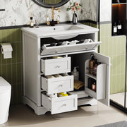 Mobile sottolavabo con lavabo in ceramica, 1 anta e 4 cassetti, finitura laccata, per bagno, bianco, 76 × 46 × 87 cm