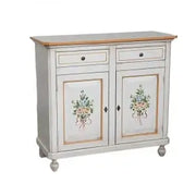 Credenza napoletana in legno bianco anticato decorata filo arancione