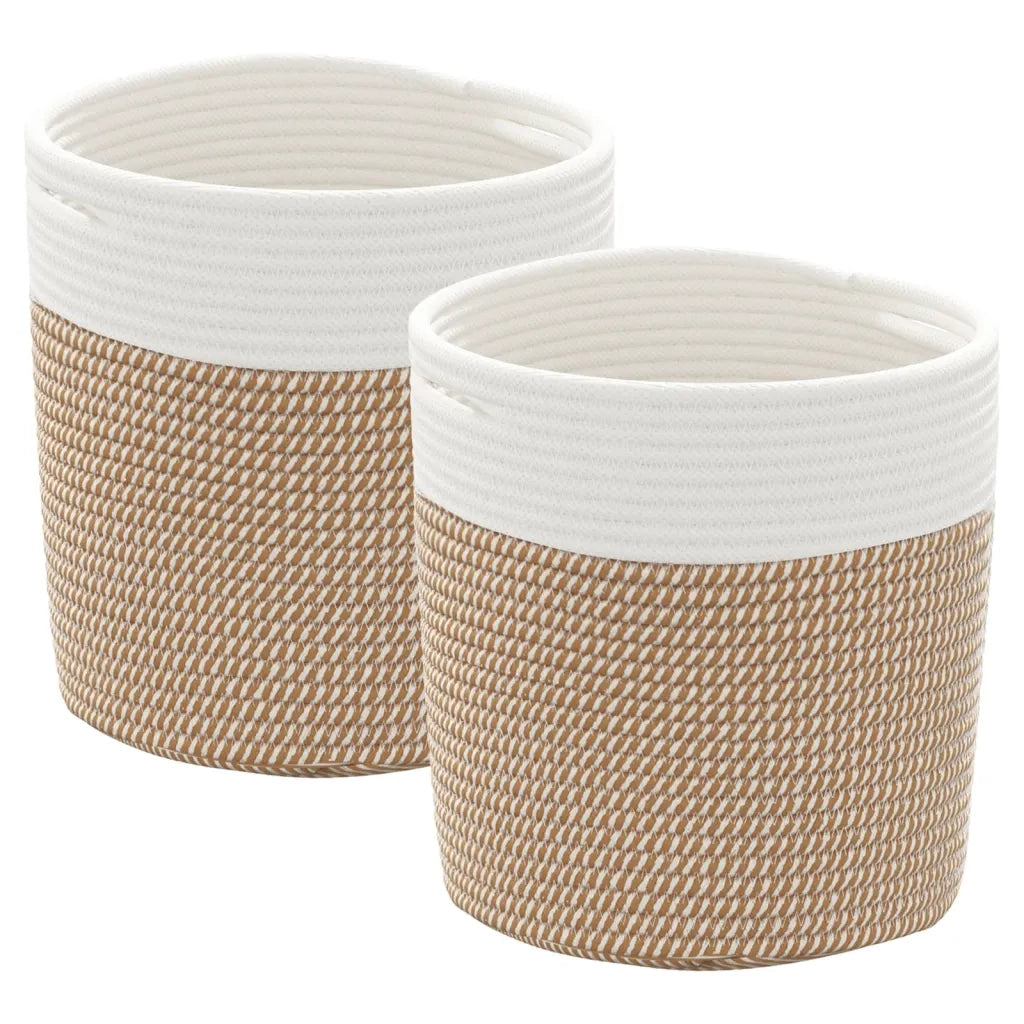 Cestini Portaoggetti 2 pz Marrone e Bianco ?28x28 cm in Cotone CFW3545771