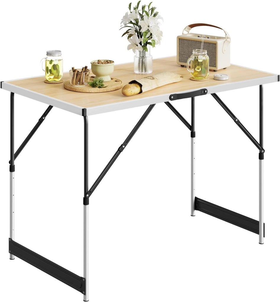 Tavolo da Campeggio Picnic Giardino Pieghevole Portatile Altezza Regolabile in MDF Quercia 100x60x73/94cm