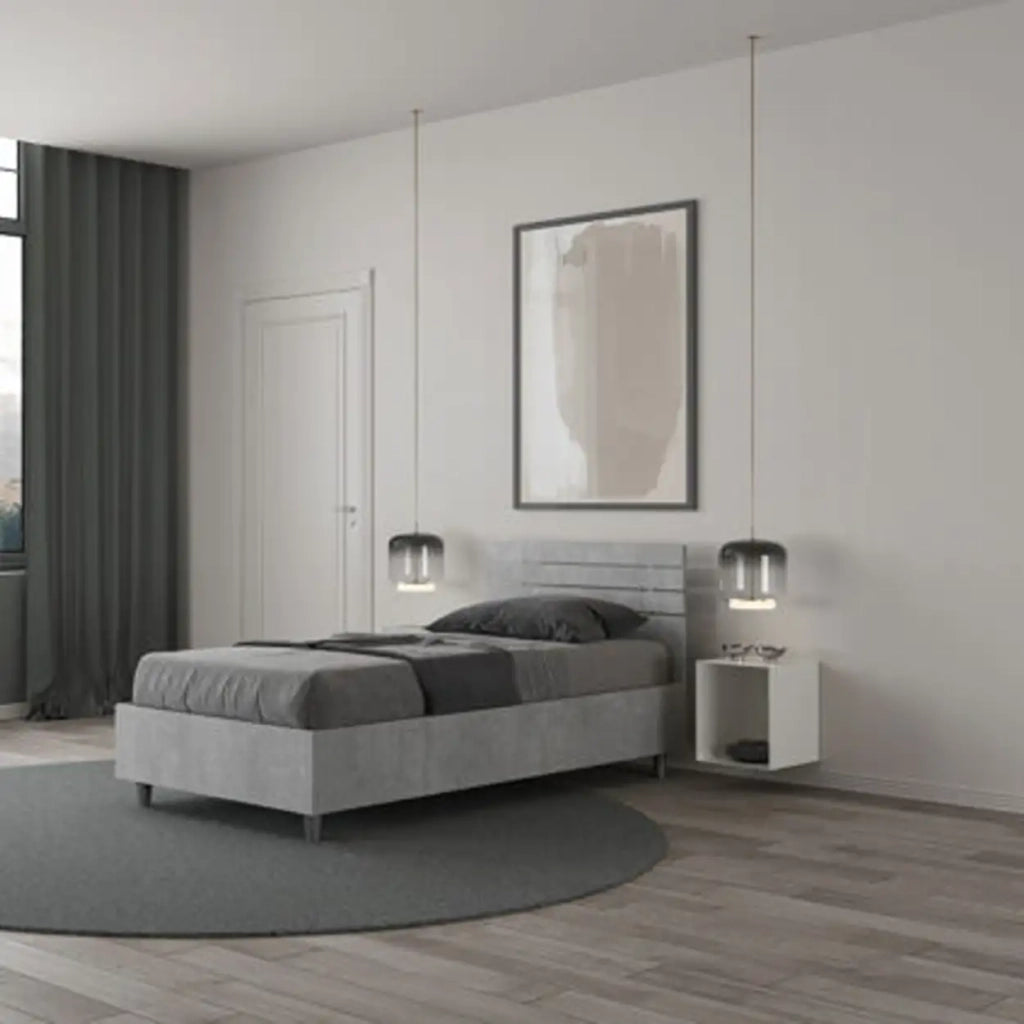 Letto singolo contenitore 80x200 testata dritta con doghe cemento Ankel