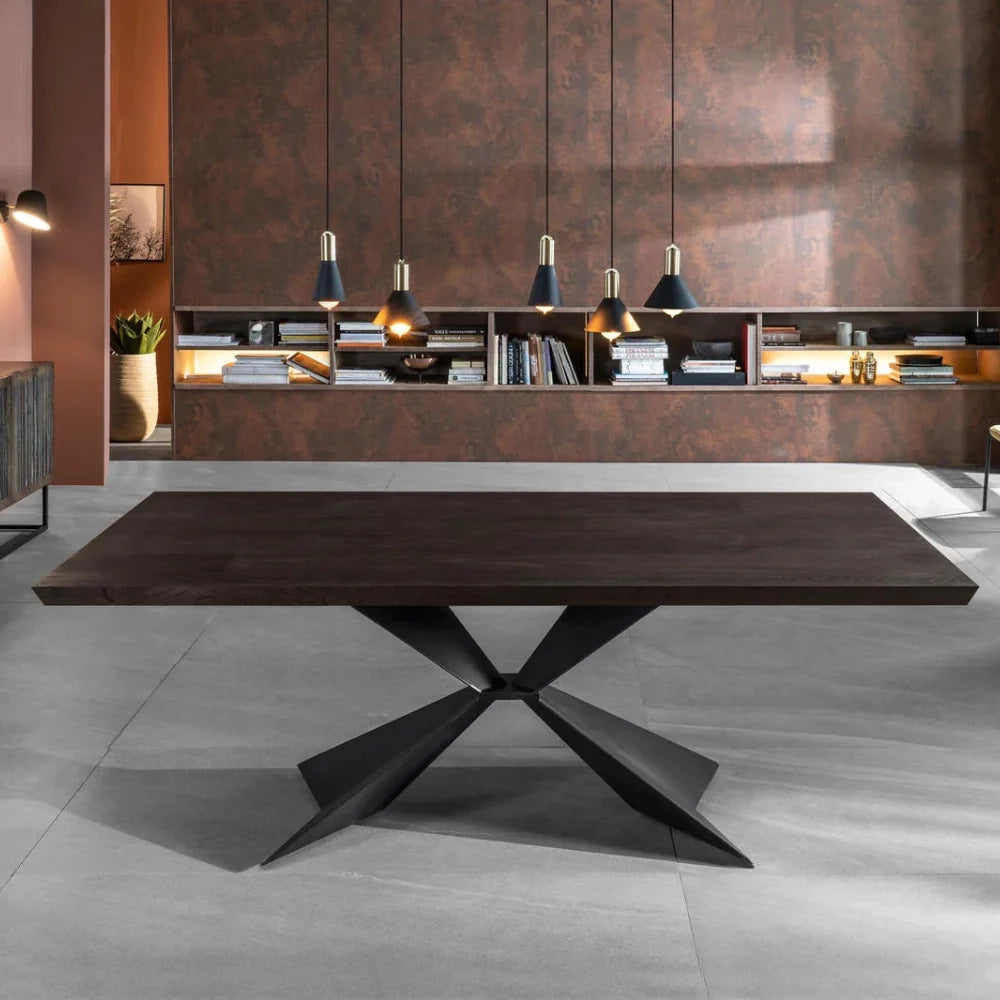 Tavolo da pranzo fisso in legno impiallacciato rovere termocotto Taurus 200x100 cm fino a 10 posti Made in Italy | Duzzle