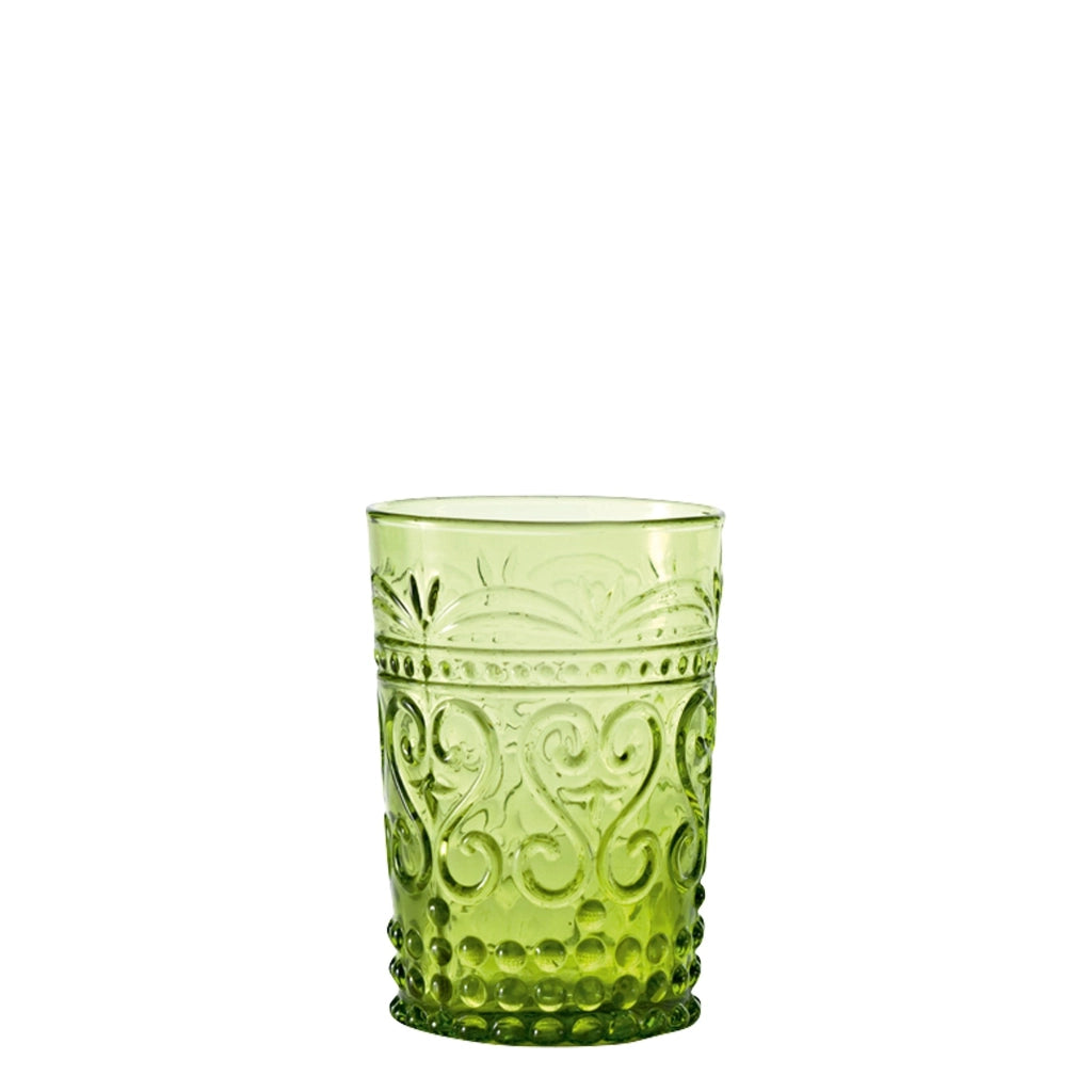 Zafferano Set 6 Bicchieri Tumbler Collezione Provenzale in Vetro Soffiato a Mano, Colorazione Verde Mela, Design Rustico ed Elegante, Resistenti