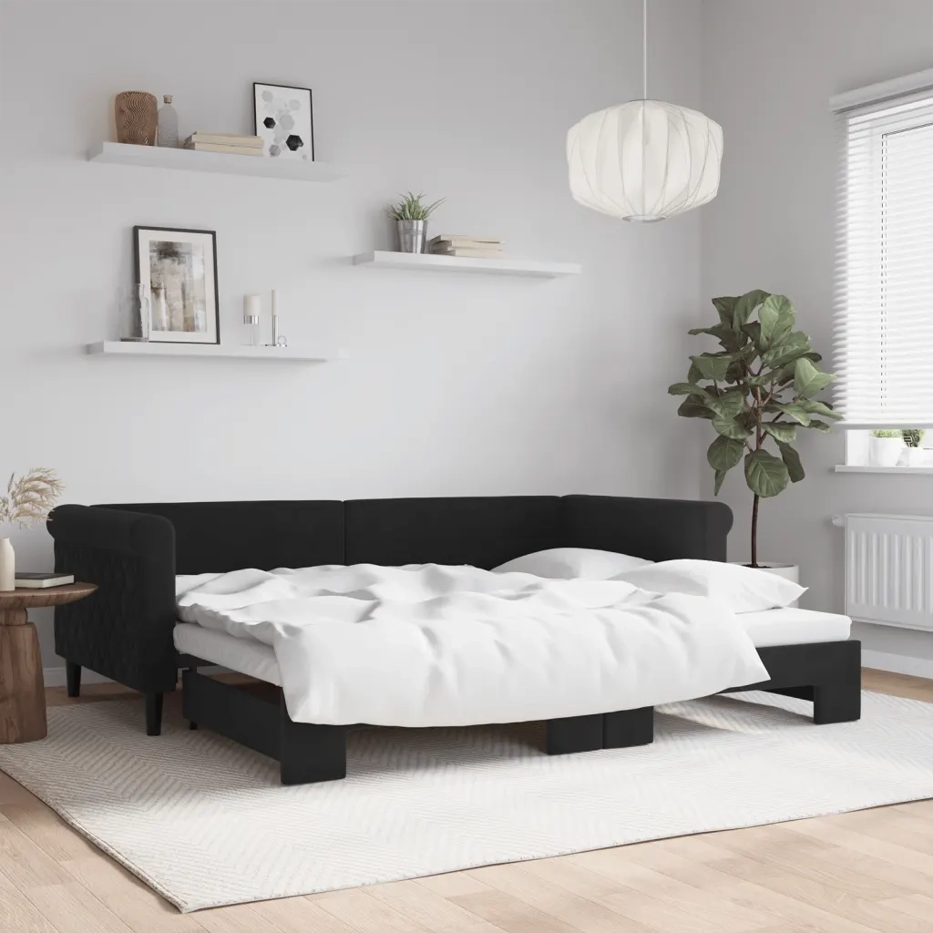 Divano Letto con Letto Estraibile Nero 90x200 cm in Velluto 3197775