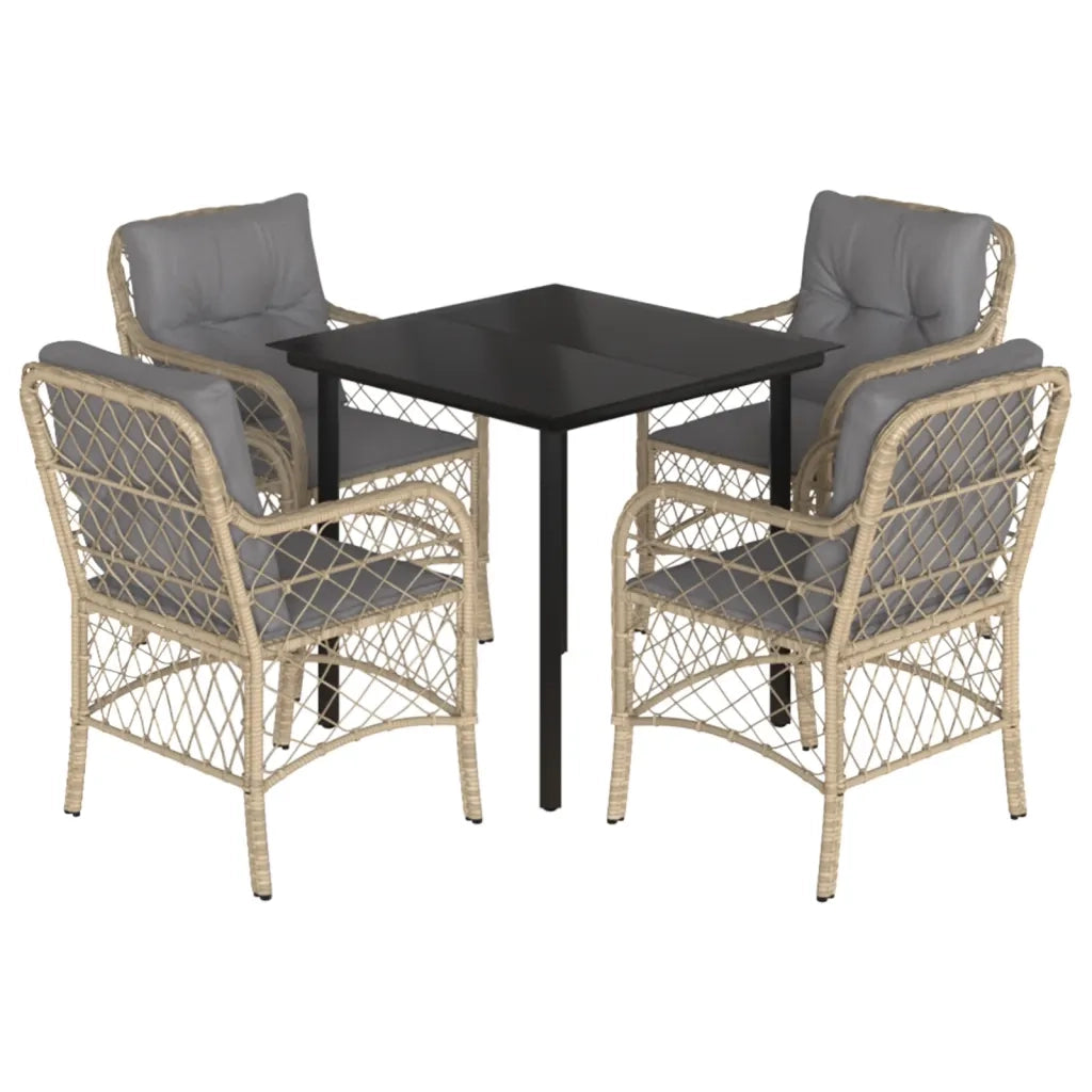 Set Pranzo da Giardino 5 pz con Cuscini Beige Misto Polyrattan 3212160