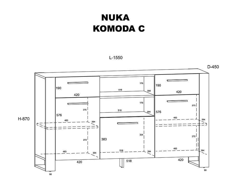 Mobile cassettiera  cm 155x45x87h soggiorno NUKA Grange Rovere scuro
