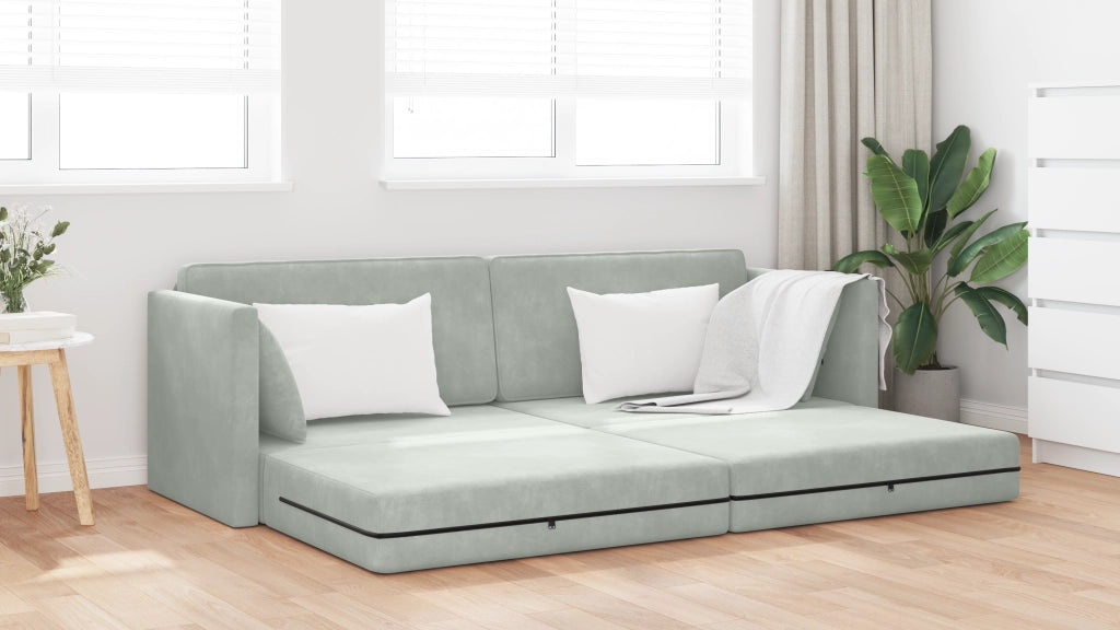 Divano Letto a Terra 2-in-1 Grigio Chiaro 213x144x60 cm Velluto