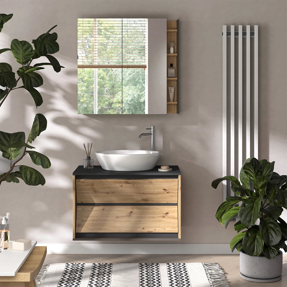Vicco Specchio contenitore bagno Artigiano 80 x 75 cm con ripiani