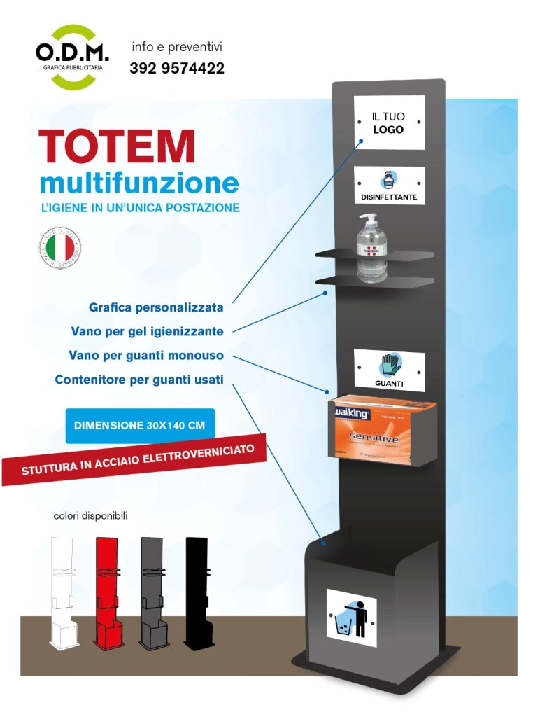 Colonnina piantana Dispenser 3 in 1, porta dispenser gel igienizzante, porta guanti, pattumiera ODM