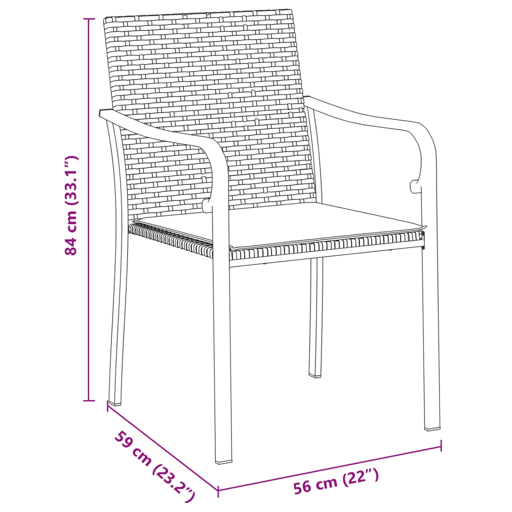 Set da giardino in 5 pezzi con cuscini marroni in polyrattan