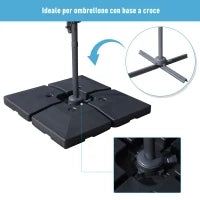 Set 4 Basi a Croce per Ombrelloni da Giardino Riempibili con Acqua e Sabbia 51x51x12cm Nero