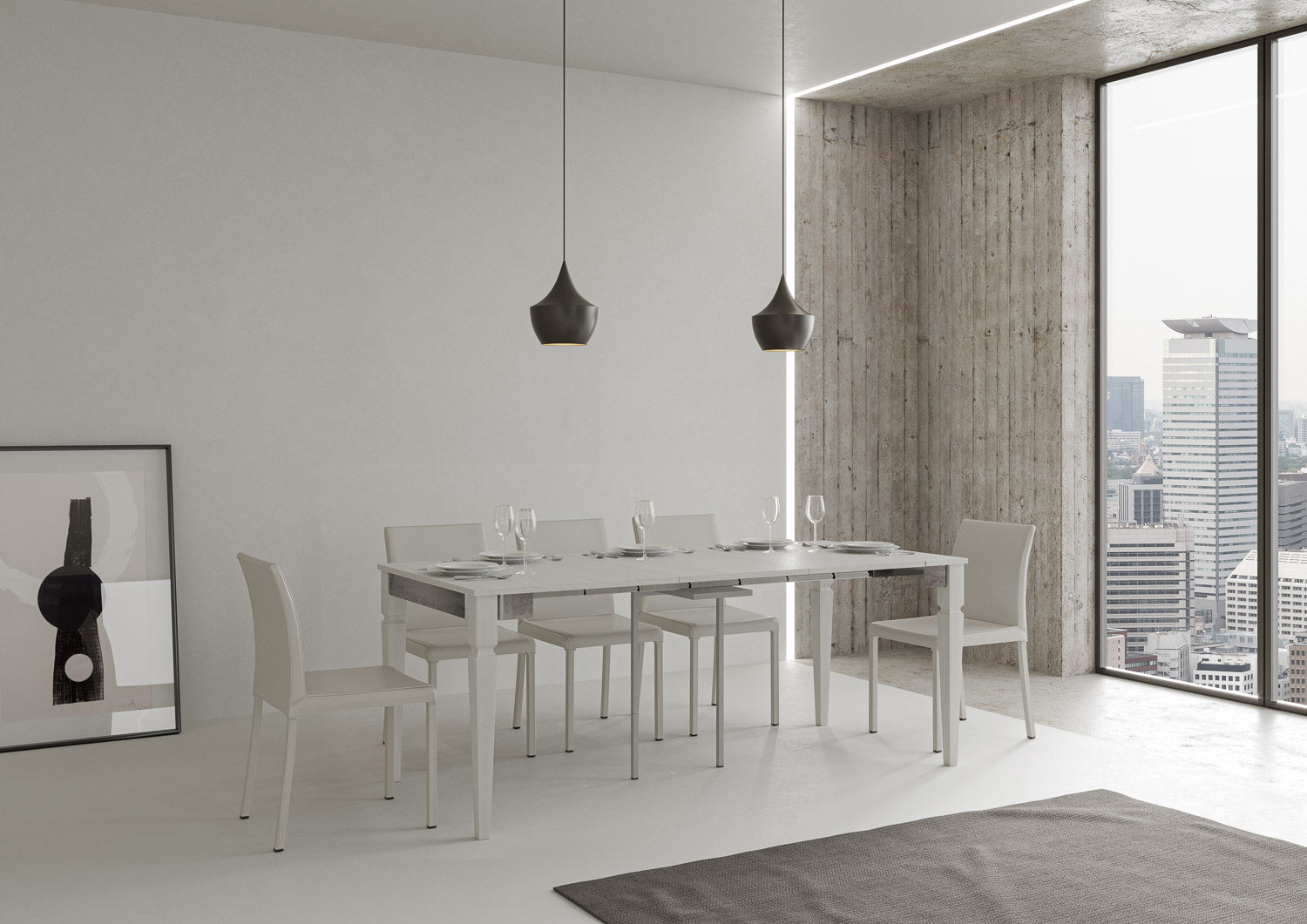 Consolle Allungabile 90-300x40x77 cm in Nobilitato Bianco