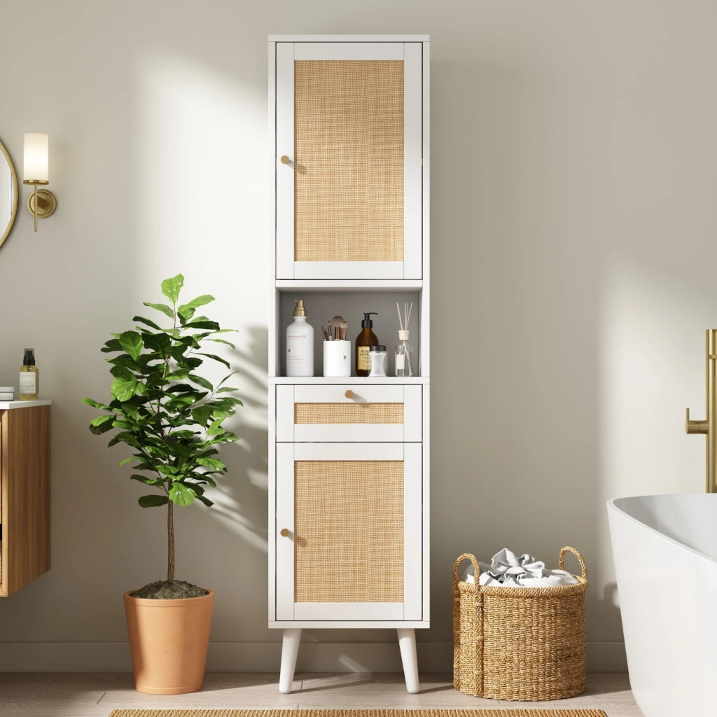 Mobile da bagno con 2 ante reversibili; 1 cassetto e vani aperti; in MDF; bianco