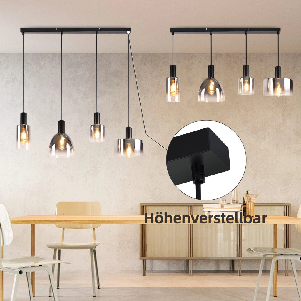 ZMH Lampada a Sospensione 4 Luci E27 Vintage Vetro Fum¨¦ Altezza Regolabile per Camera Cucina Senza Lampadina