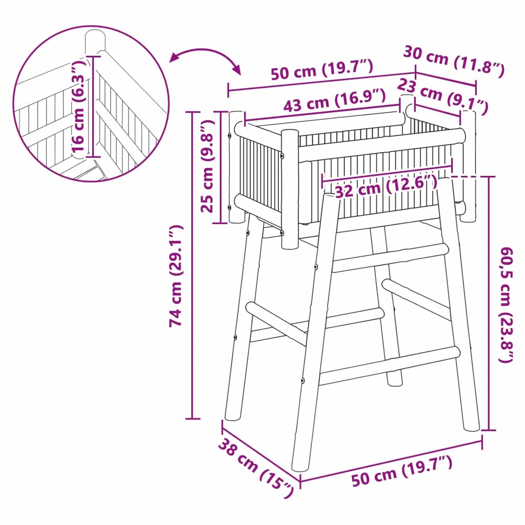Vaso da Giardino con Supporto Naturale 50 x 38 x 74 cm Bambù 42028232