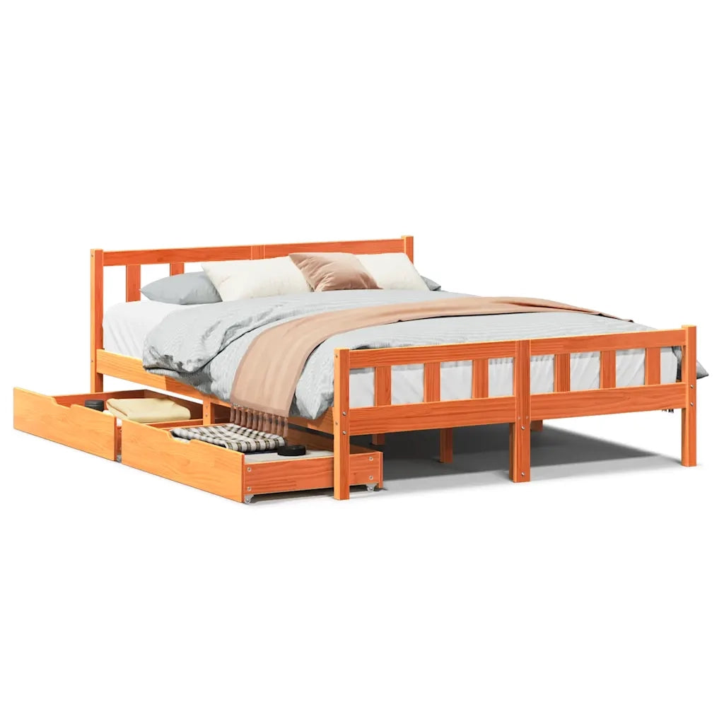 Letto matrimoniale | Letto per adulti | Letto senza Materasso Marrone Cera 150x200 cm in Legno di Pino