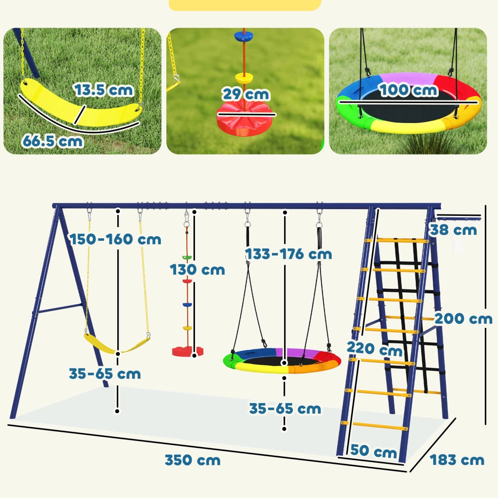 Gioco Bambini con Altalene, Scala a Corda e Canestro ¨C zephmum ¨C Acciaio, PE, PP, 3.5x1.8x2 m