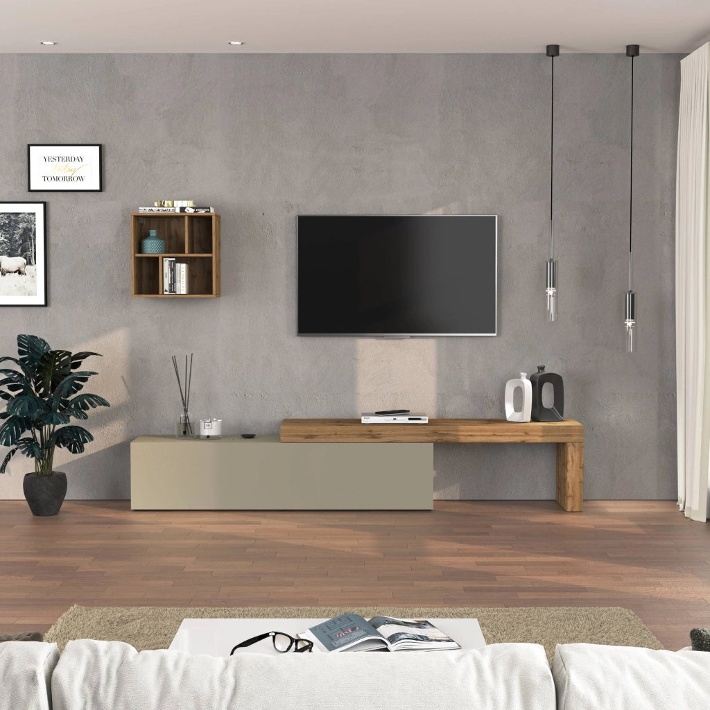 WHOUS Parete attrezzata Chronos set soggiorno tortora opaco e rovere 190/350x40 cm