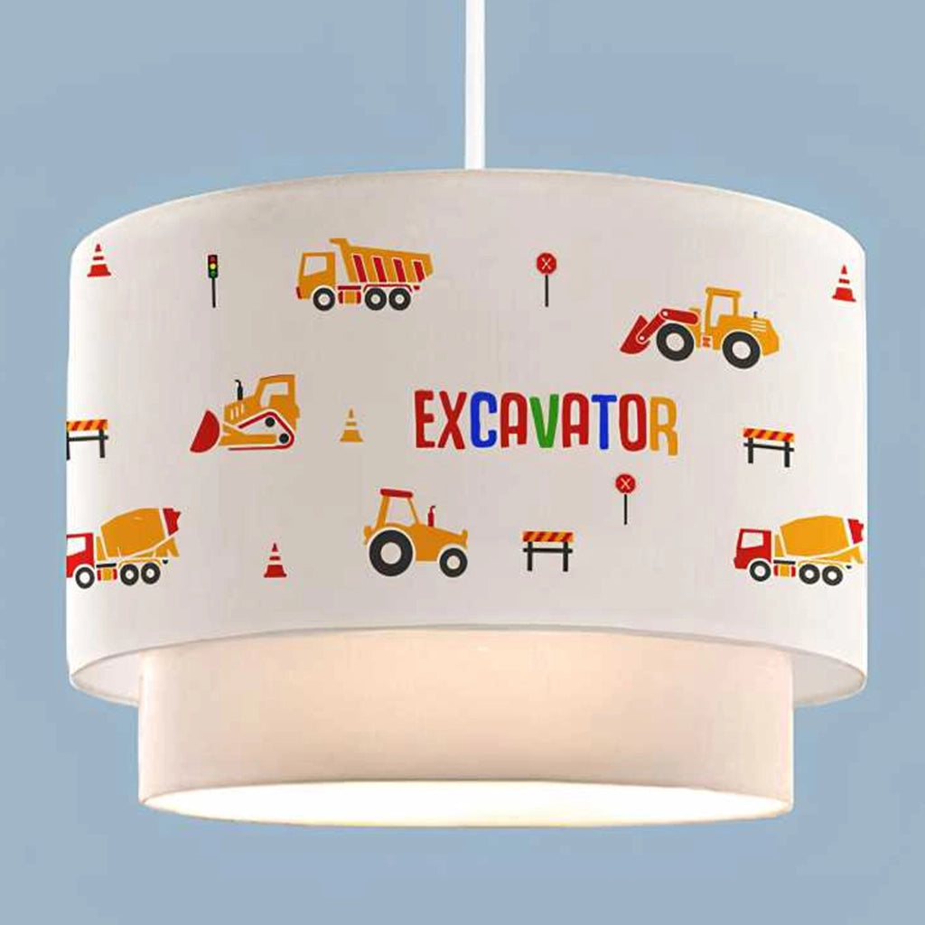 Lampada a Sospensione Lurgan per Cameretta Decorato con Veicoli da Lavoro - Bianco lux.pro