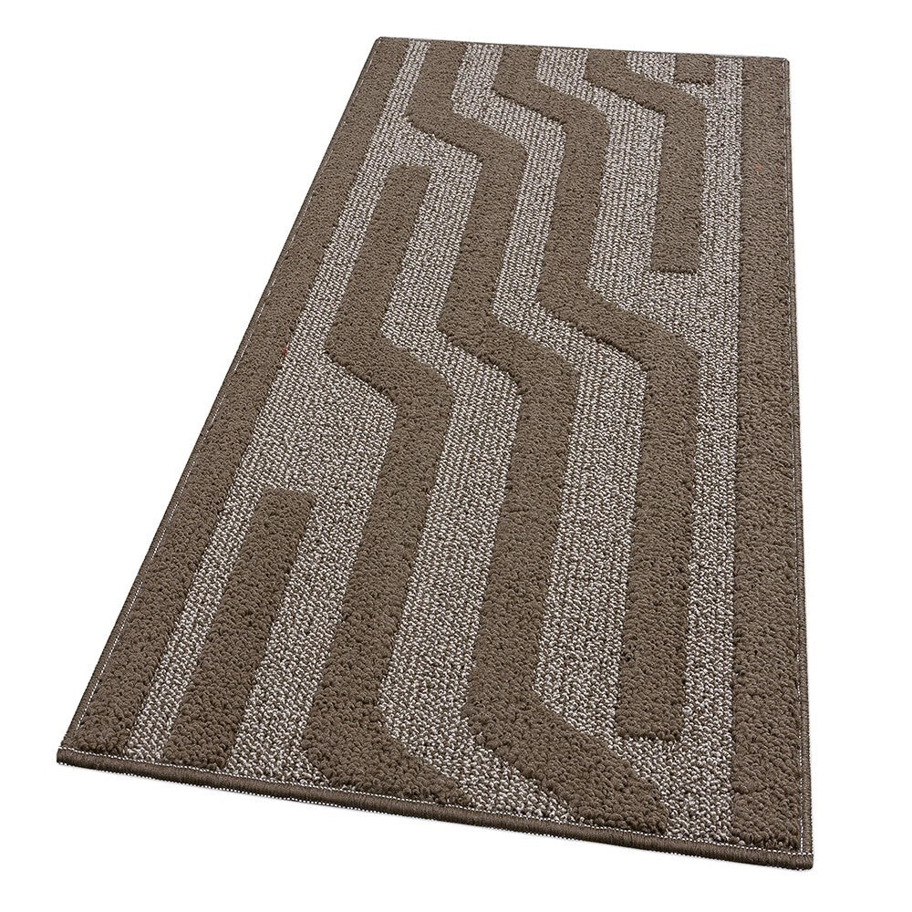 Tappeto Cucina A Righe 57x190 Cm 3D Morbido Bordato Passatoia Ingresso Assorbente Antiscivolo Marrone
