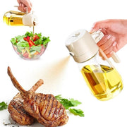 Dispensatore di olio 2 in 1 470 ml - per cucina - bottiglia di spruzzo di olio in vetro - con gettante di olio e sbriciolatore - per frittura ad aria salate e BBQ - beige .