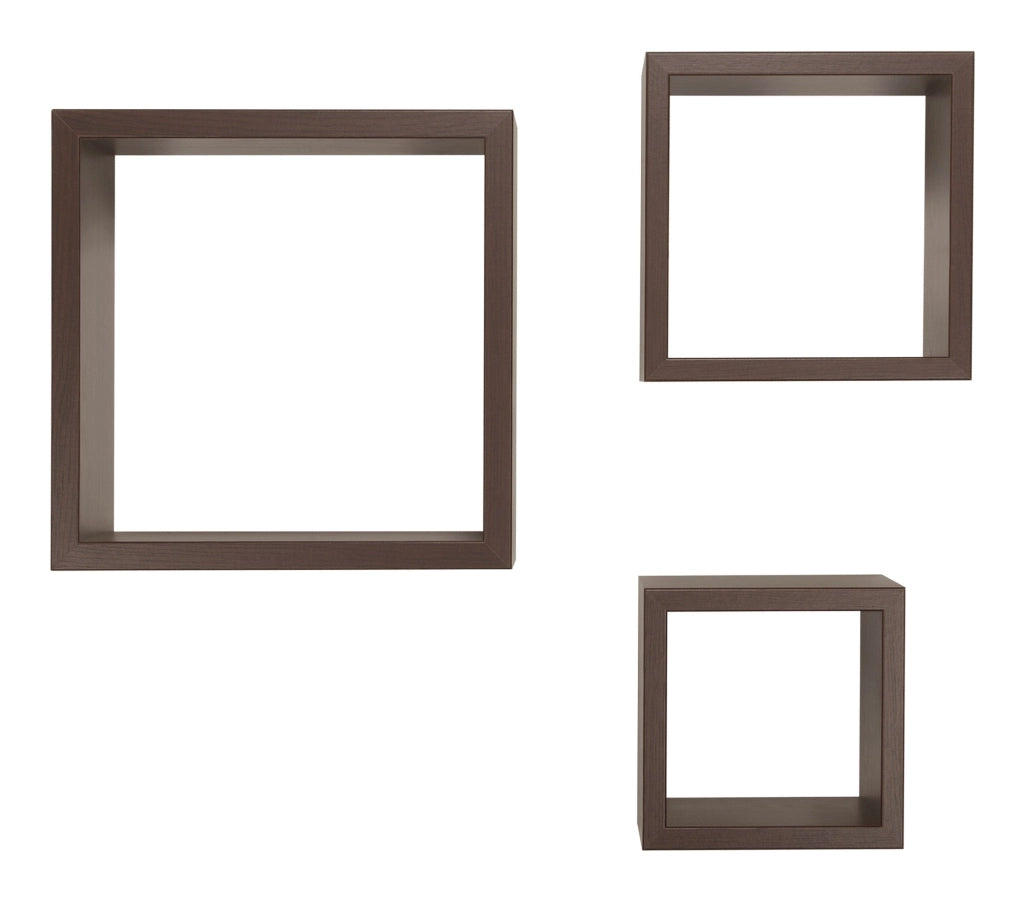 Set 3 Mensole da Parete Cubo in Fibra di Legno Rubic Wengè