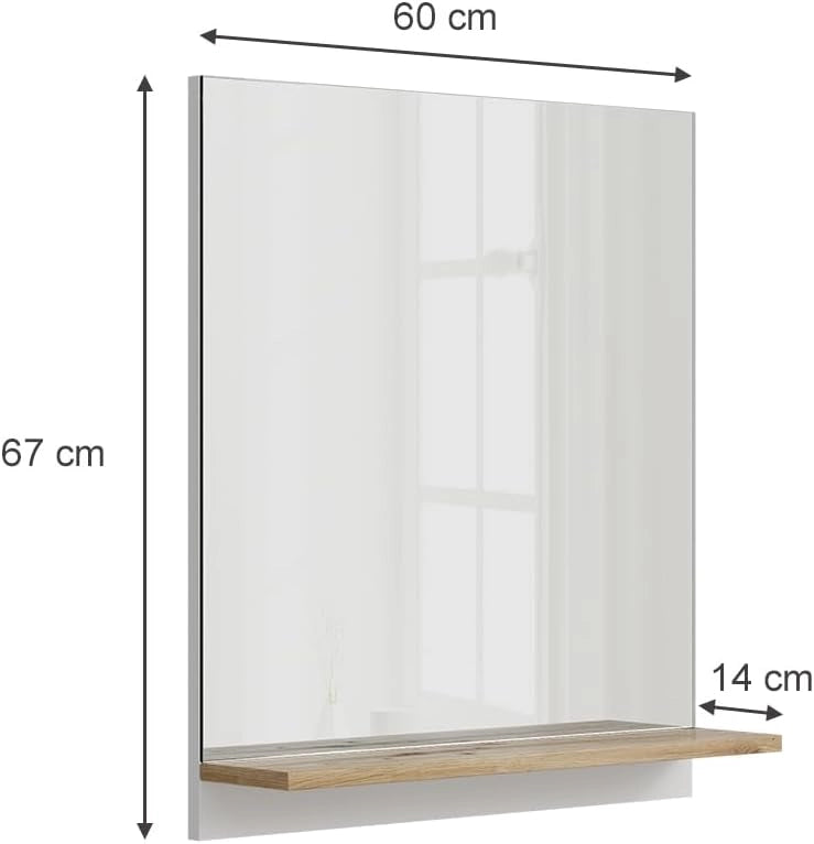 Specchio contenitore bagno Marelle, Bianco/Artisan, 60 x 67 cm con ripiano, adatto per il montaggio a parete in ambienti umidi