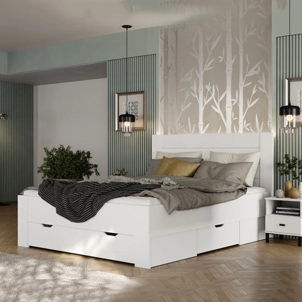 Letto Matrimoniale Siwwa, Letto Matrimoniale Dimensione Materasso 160x200 cm, Bianco Crema