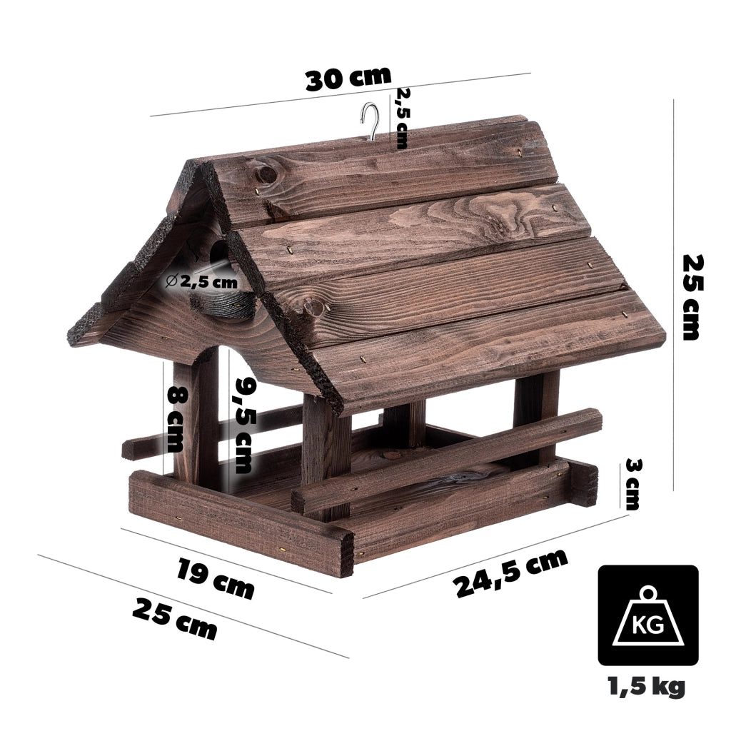 KADAX Grande casetta per mangiatoia per uccelli in legno di alta qualità da appendere, colore marrone, ideale come regalo.