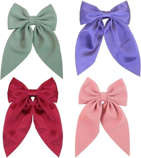 4 spille di seta con fiocco - accessori per capelli a forma di angolo galleggiante per ragazze - gioielli artigianali