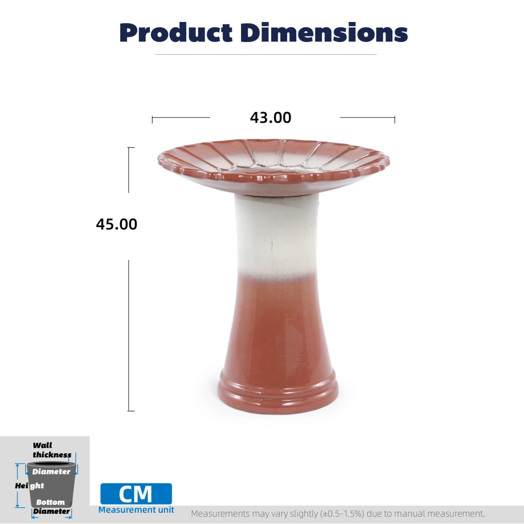 Fontana da giardino in ceramica fatta a mano con vasca ampia e base alta smaltata rosso ruggine 51 × 40 × 52 cm