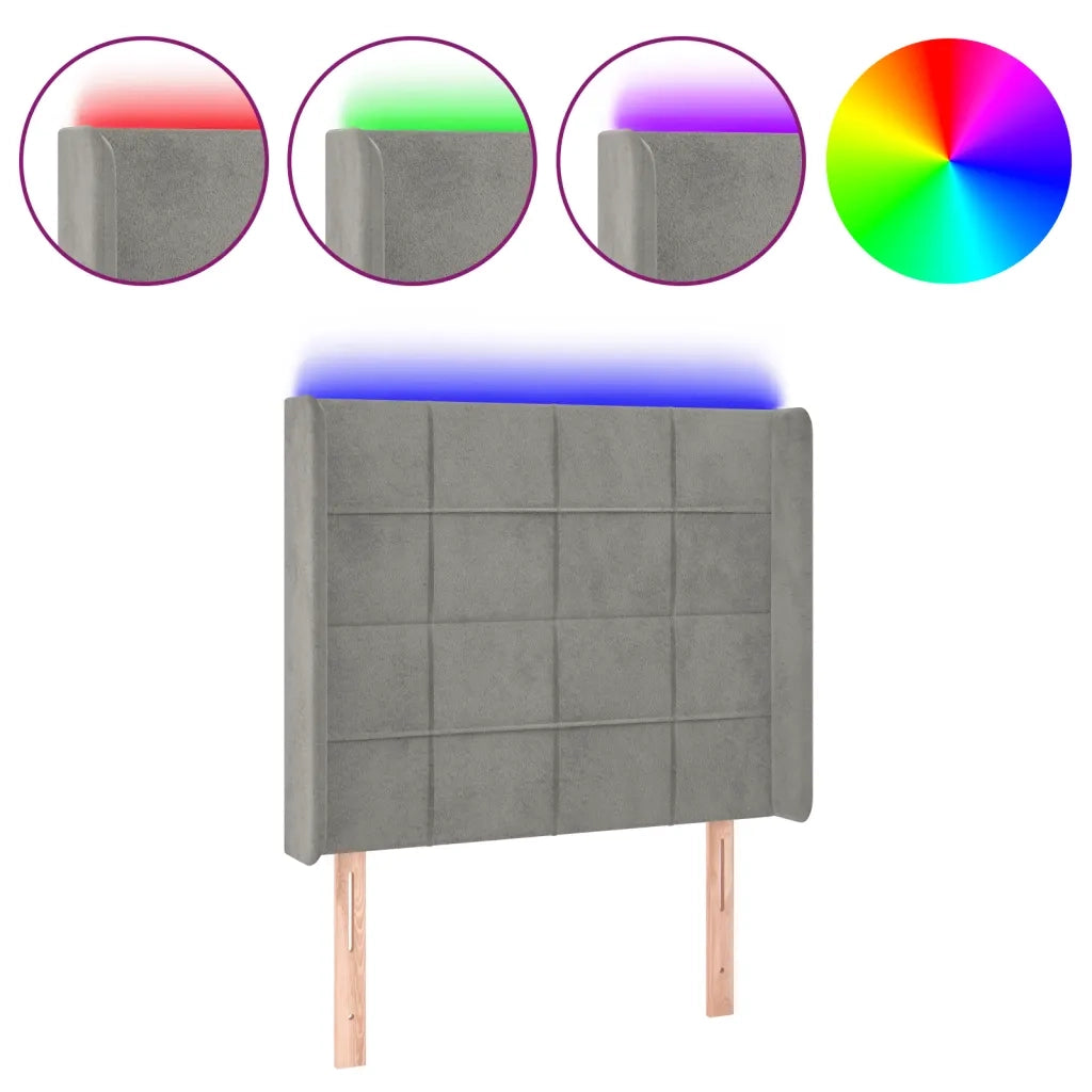 Testiera a LED-Testata con LED Grigio Chiaro 93x16x118/128 cm in Velluto 380925