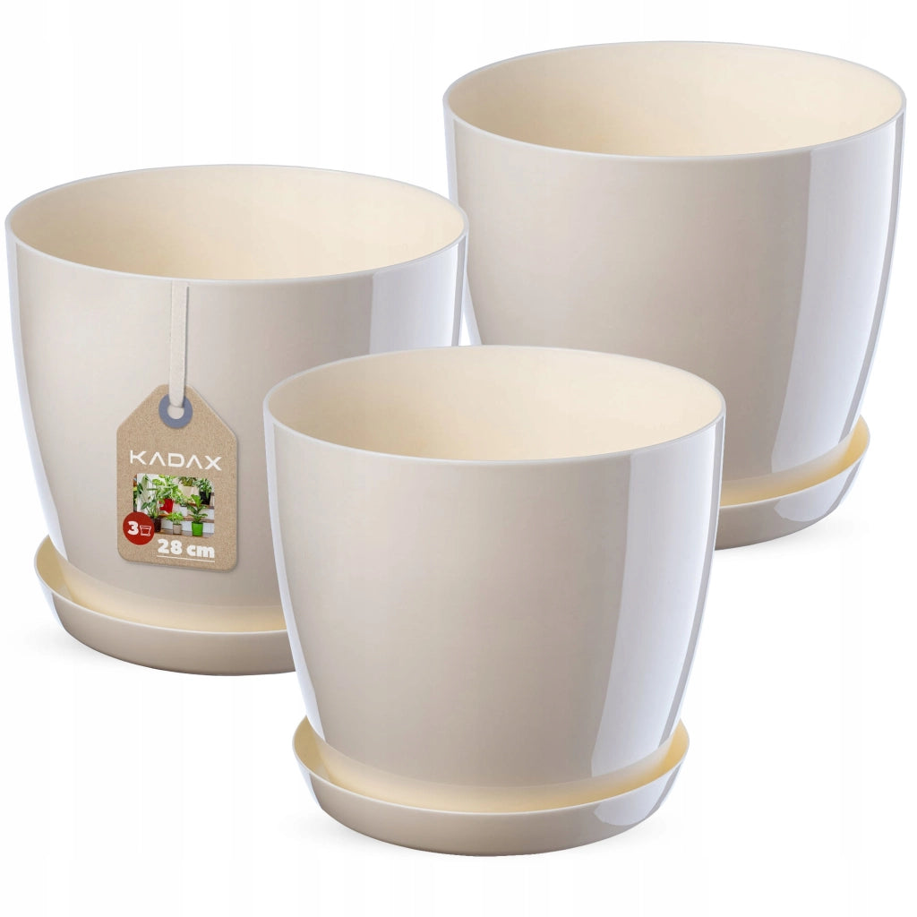 Vaso da fiori KADAX, coprivaso, 28 cm, supporto per fiori, plastica color crema, 3 pezzi.