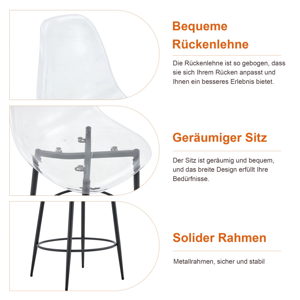 Set Tavolo Bar con 4 Sgabelli ¨C MINIMAL ¨C Piano in Vetro 89 cm, Telaio in Metallo Nero