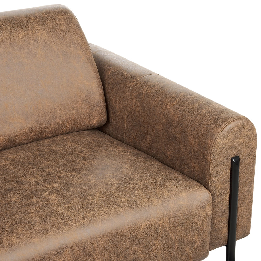 Divano 3 posti rivestito in tessuto effetto pelle marrone schienale regolabile stile moderno