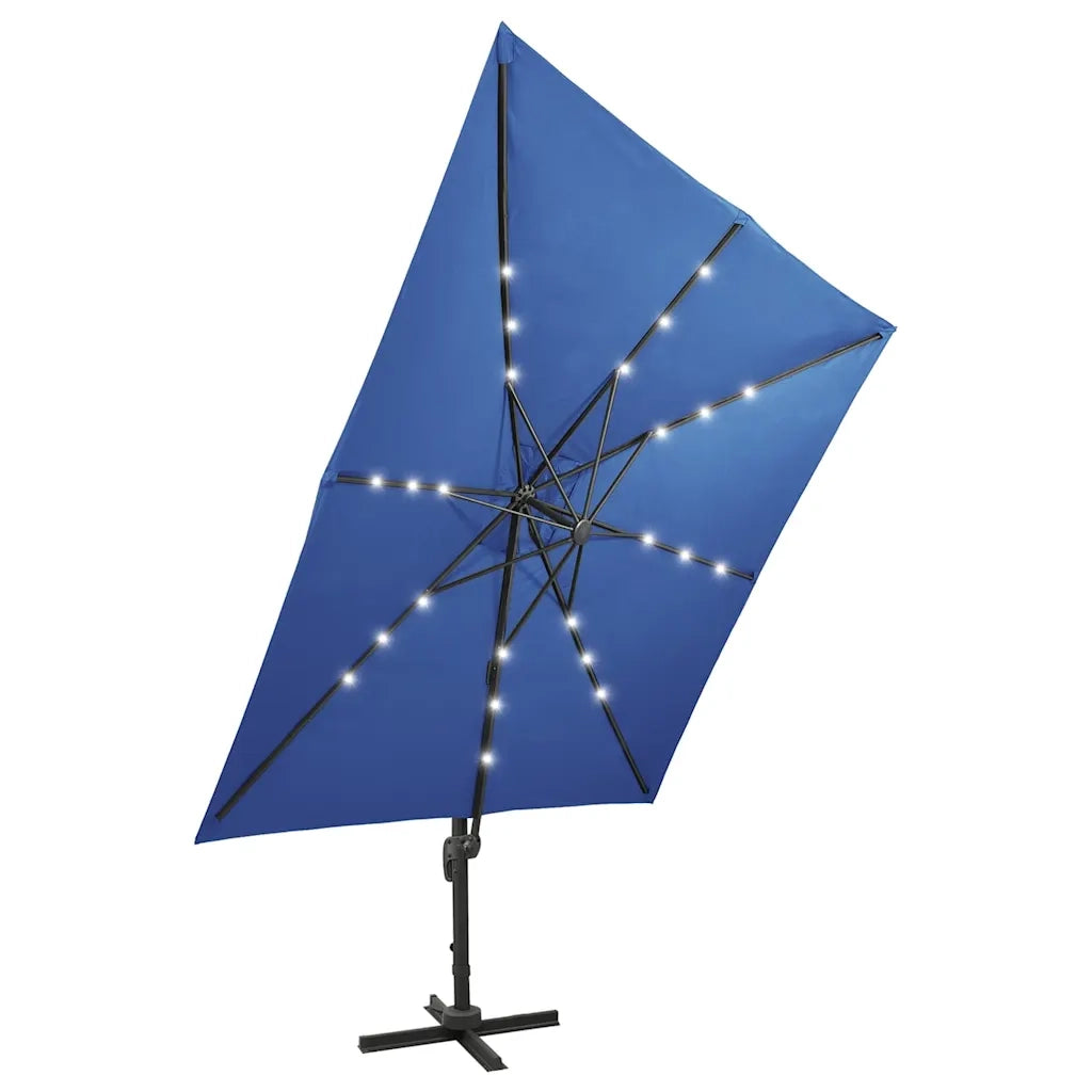 Ombrellone a Sbalzo con Palo e Luci a LED Azzurro 300 cm 312349