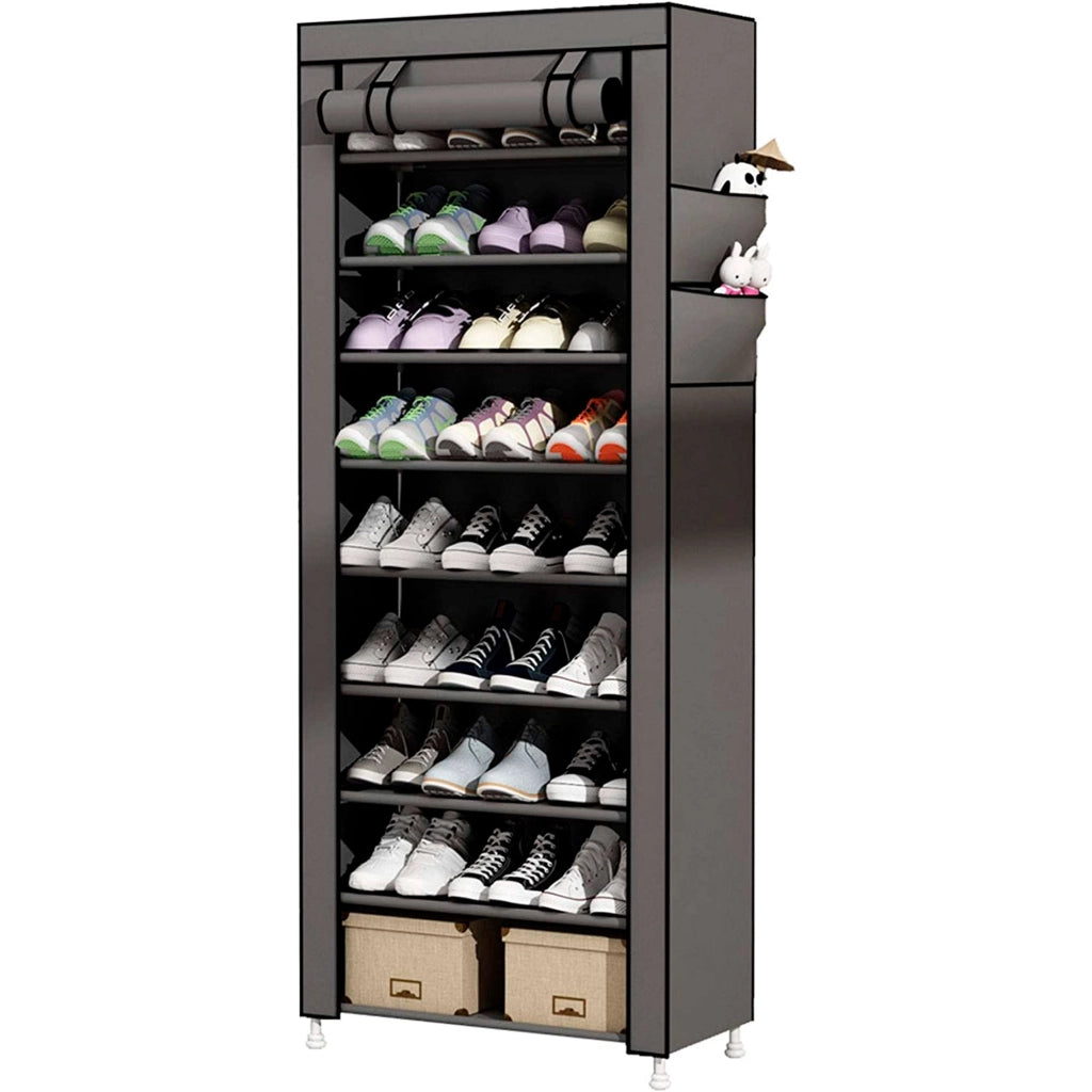 Scarpiera in Tessuto per Scarpe con Anta con Cerniera e Tasche Laterali 160x88x30cm, 27 paia. Grigio