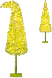 Albero di Natale da 150/180/210 CM, Albero di Natale Artificiale Slim Pre-Illuminato con Punta Flessibile, 216/290/366 Punte di Ramo, 80/120/160 Luci LED Bianche Calde e 8 Modalità (210 cm)