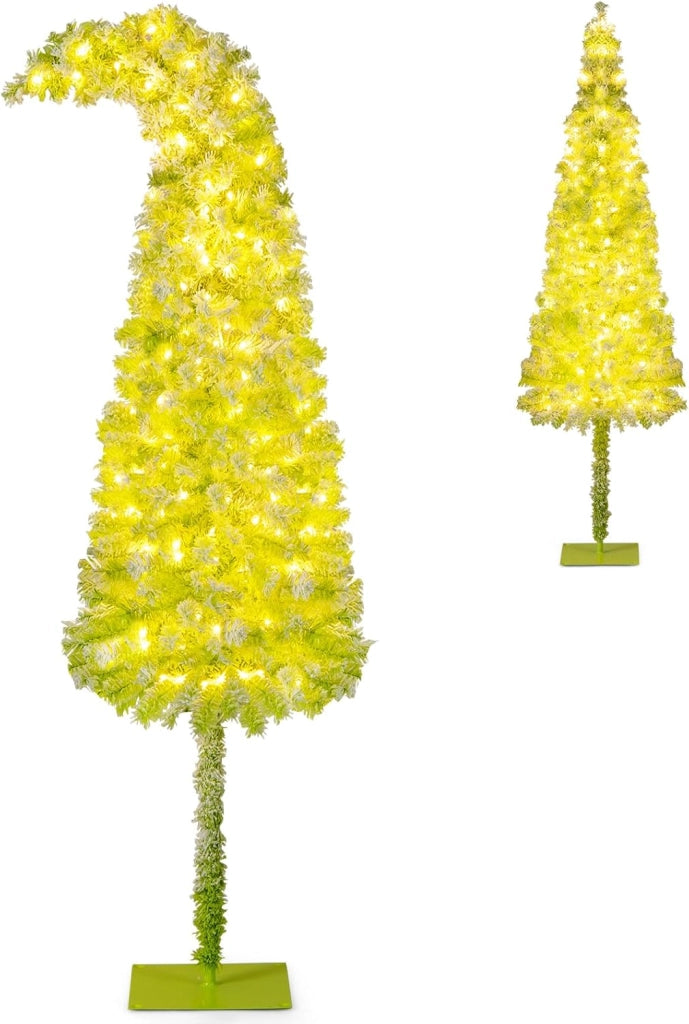 Albero di Natale da 150/180/210 CM, Albero di Natale Artificiale Slim Pre-Illuminato con Punta Flessibile, 216/290/366 Punte di Ramo, 80/120/160 Luci LED Bianche Calde e 8 Modalità (210 cm)