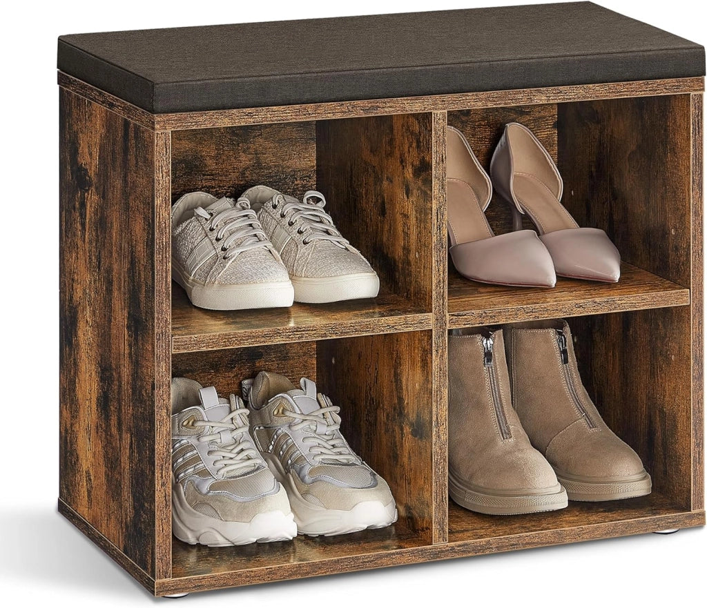 VASAGLE Panca Scarpiera, Scarpiera Ingresso con Seduta Imbottita e 15 Scomparti, Scaffale Porta Scarpe da Ingresso, 30 x 105 x 48 cm, Bianco e Grigio LHS15WT