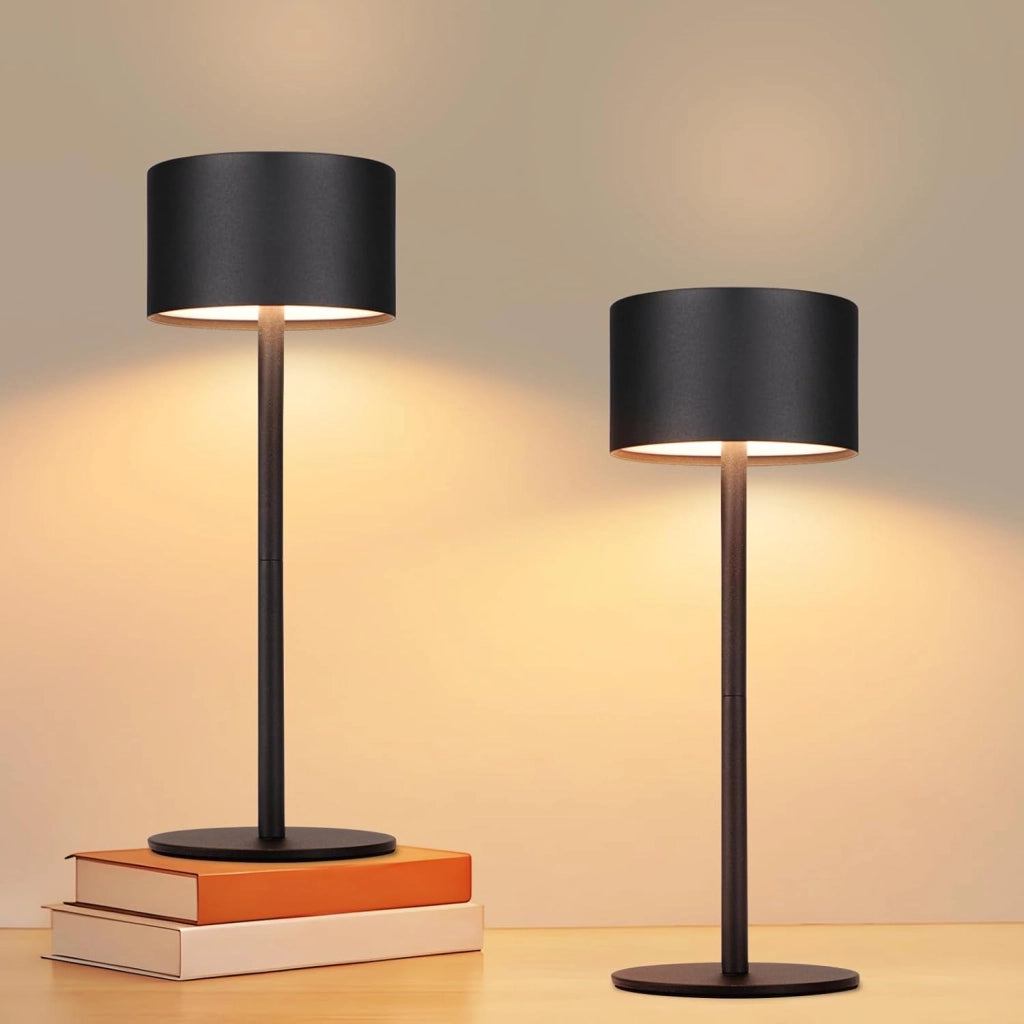 ZMH Lampada da tavolo LED set 2 pezzi nera wireless dimmerabile 3 temperature colore per camera letto soggiorno