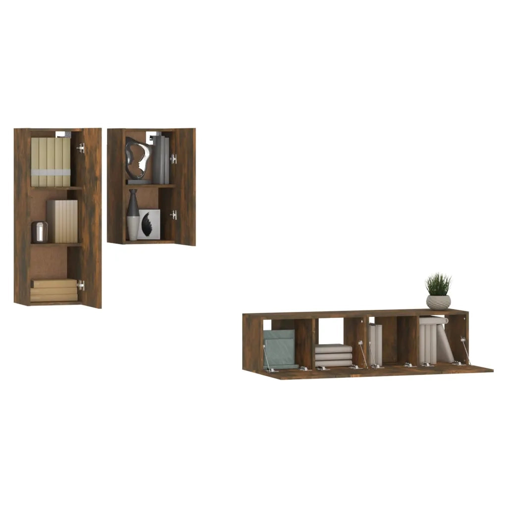 Set di Mobili Porta TV 4 pz Rovere Fumo in Legno Multistrato 3120314