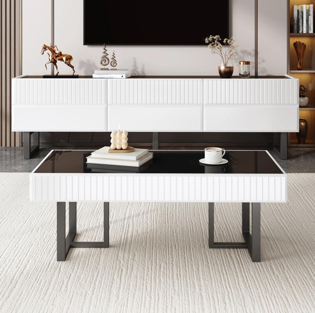 Set tavolino e mobile TV 170x35x47 cm e 110x50，5x41 cm nero/bianco