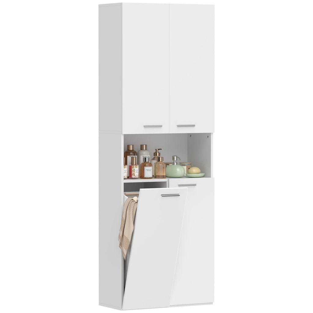 Mobile da Bagno con Cesto e Ripiano ¨C Zephmum ¨C Bianco Legno 60x30x174 cm