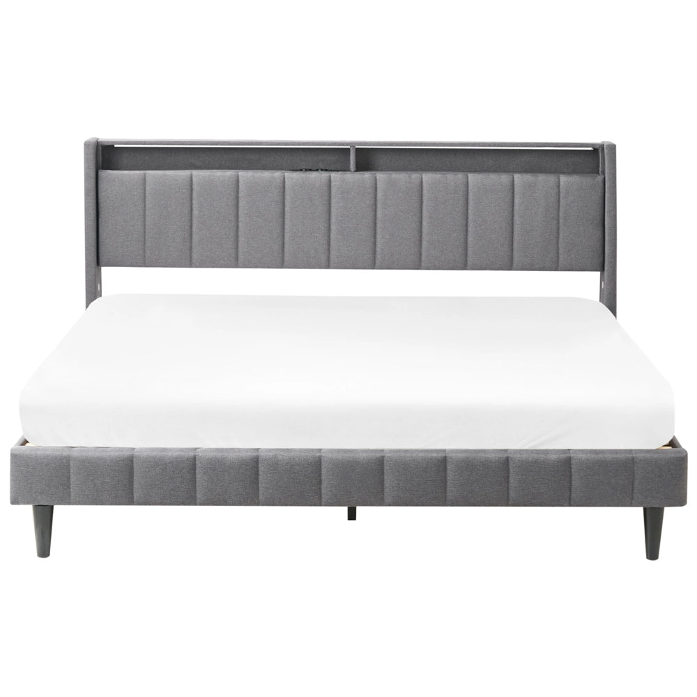 Letto matrimoniale LED Grigio Scuro Tessuto EU Super King Size 180 x 200 cm Testiera imbottita con porta USB Desing moderno