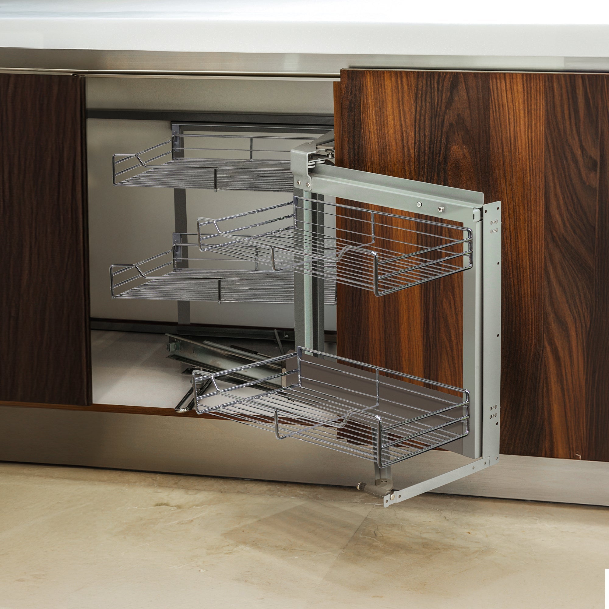 4 Cestelli in Acciaio Inox per Mobile ad Angolo Cieco 90-100cm Mano Destra